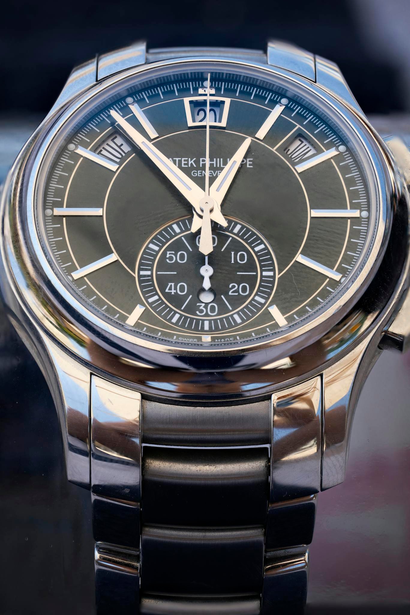 Close-up of a luxury Swiss watch highlighting its elegant design.